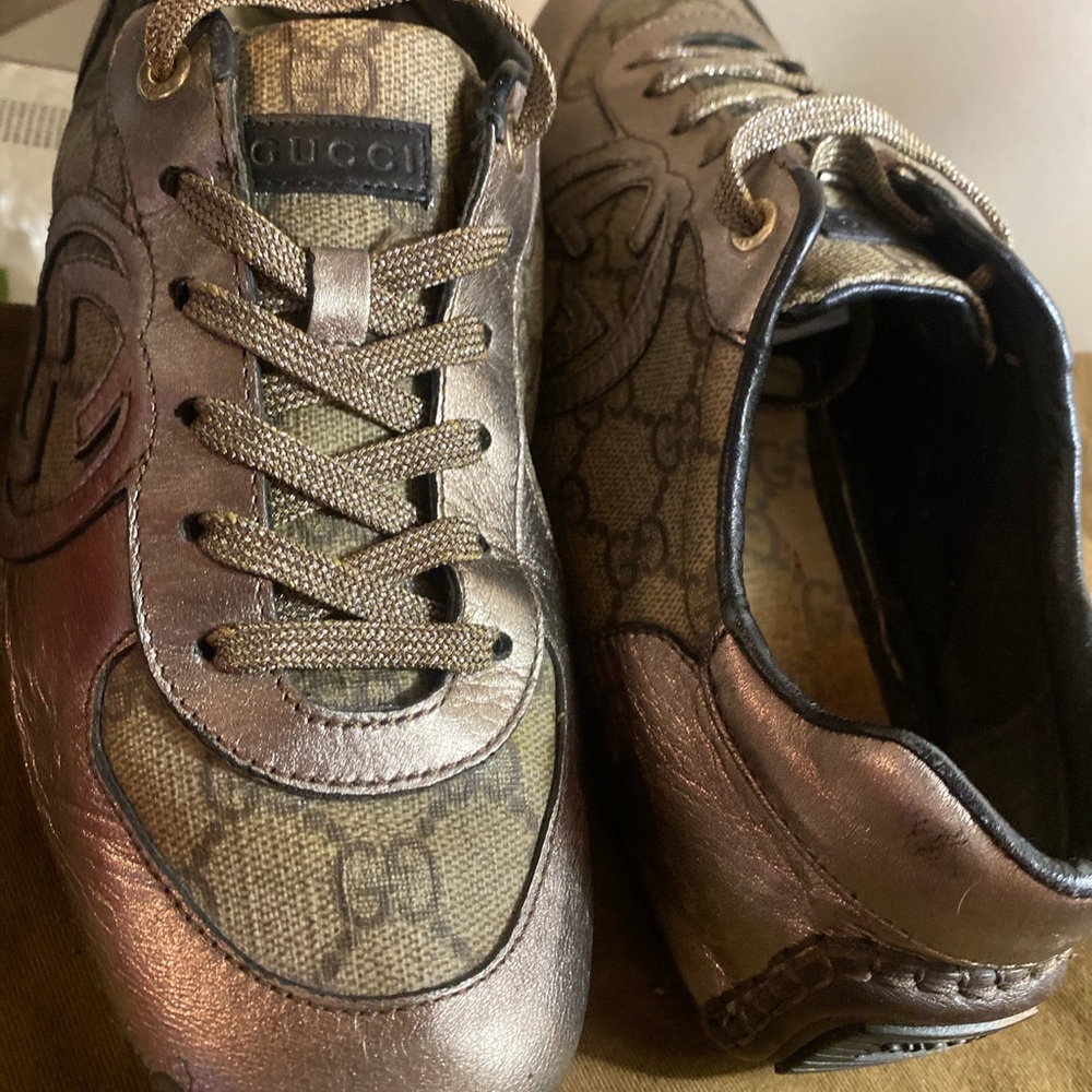 Gucci Leather Trimmed Logo Print Casual Shoes 38 - Picture 6 of 8
